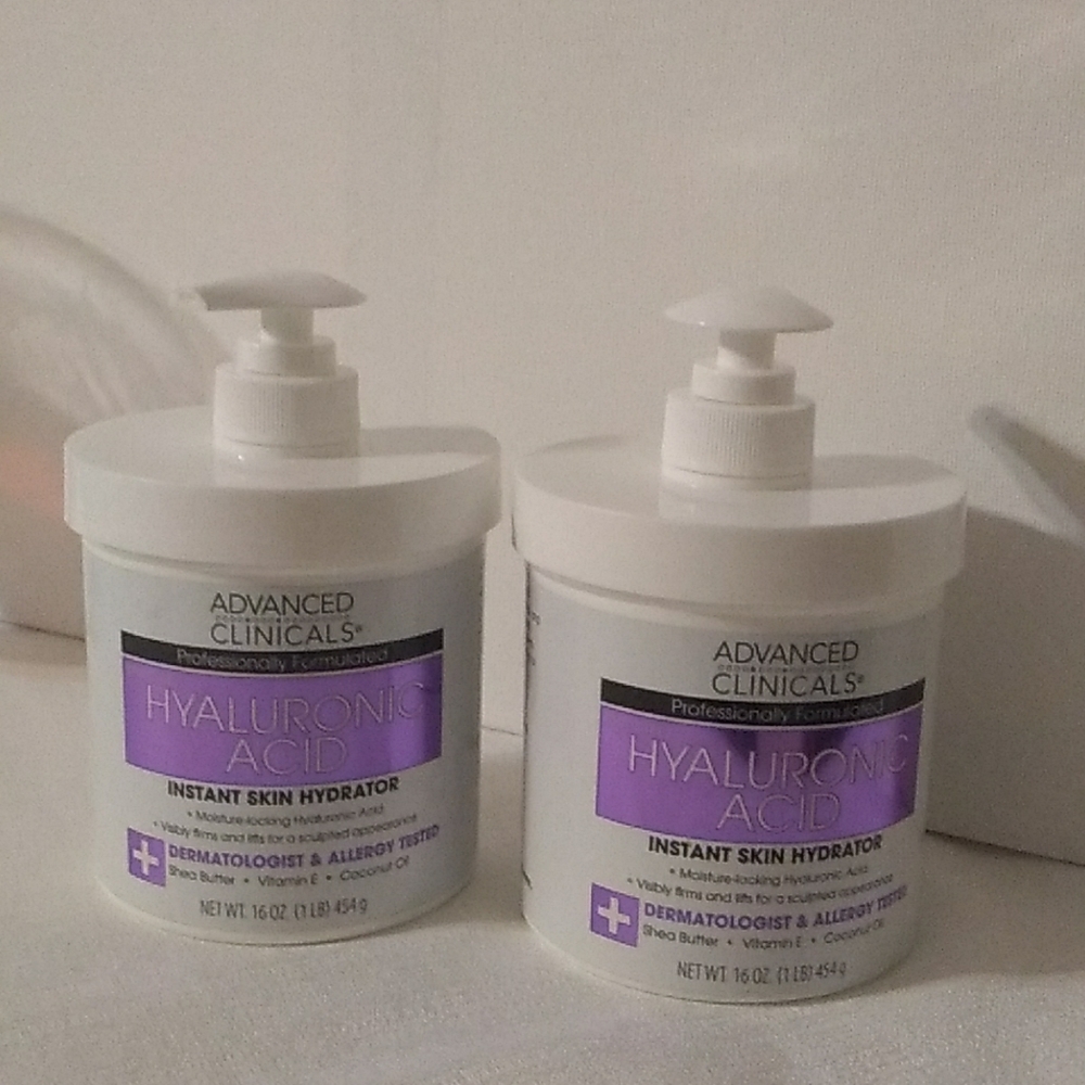 2 Advanced Clinicals Hyaluronic Acid Cream Instant Hydrator Spa Size 16oz.